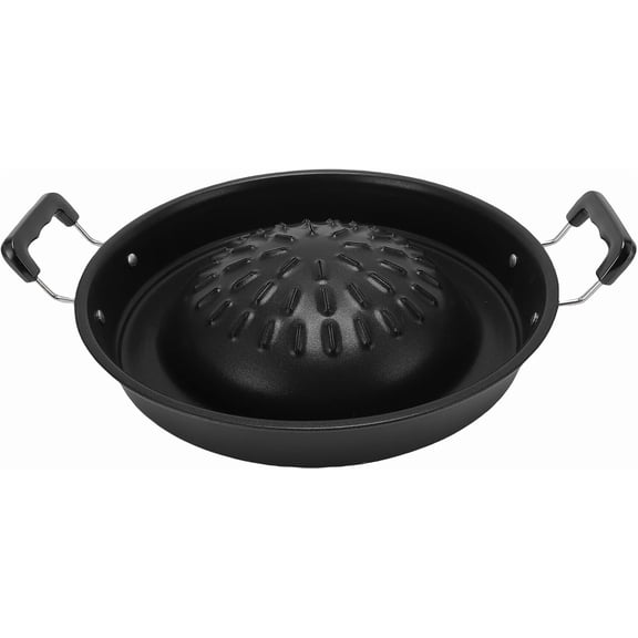 ABCISI Thai Korean BBQ Grill Pan, Aluminum BBQ Grill Topper, 2 in 1 Non Stick Smoke Steak Grill Charcoal Pan Pork Hot Pot, Even Heating Barbecue Grill Plates, Camping BBQ Pan (30cm/11.81in Black)
