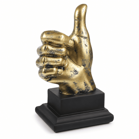 ABCISI Thumbs Up Award Desk Statue, Golden Hand Sculpture with Black Base, Resin Thumb Trophy for Home Office Living Room Cabinet Decoration, Party Games, Awards and Entertainment
