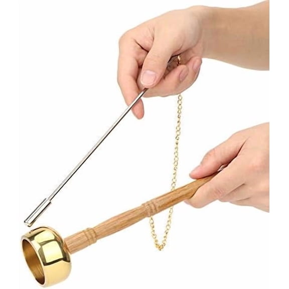 ABCISI Tibetan Hand BellMeditation and Prayer Bells, Buddhism Wooden Handle Brass Hand Bell, Meditation Singing Bell Singing Scripture Implement, Buddhist Supplies