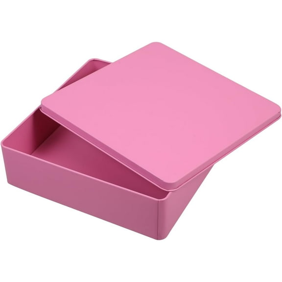 ABCISI Tin Box with Lid, Large Decorative Tinplate Tin Box For Home Storage, Empty Square Metal Box with Lid for Cookies Snacks and Presents, Container for Kitchen Organization, Pink