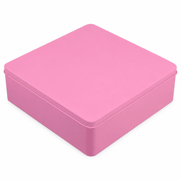 ABCISI Tin Box with Lid, 7.86 Inch Square Metal Storage Container, Tinplate Organizer for Cookies, Snacks, Gifts, Keepsakes, Craft Supplies, Kitchen and Home, Pink