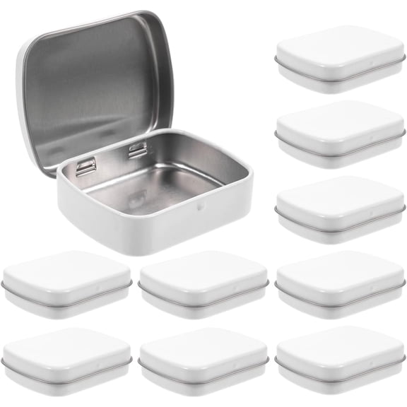 ABCISI Tin Can, 10Pcs Metal Rectangular Hinged Tins Mini Portable Box with Hinged Lid, Empty Storage Tins, Treat Boxes for Diy Use, Home Organizer for Present Jewelry Pill Candy Matches Soap(WHITE)