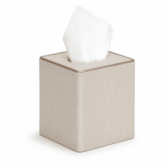 ABCISI Tissue Box Cover, Decorative Linen Square Tissue Holder with Rose Gold Trim, Modern Cube Tissue Box Holder for Bathroom, Bedroom, Office, Living Room, Beige