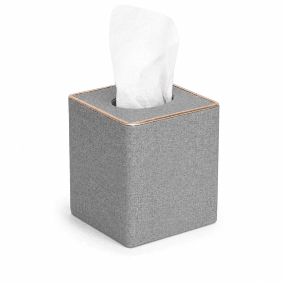 ABCISI Tissue Box Cover, Decorative Linen Square Tissue Holder with Rose Gold Trim, Modern Cube Tissue Box Holder for Bathroom, Bedroom, Office, Living Room (Grey)