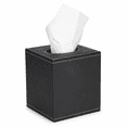 thumbnail image 1 of ABCISI Square Tissue Box Cover, Black Faux Leather Tissue Holder with Contrast Stitching, 5.2 x 5.2 x 5.7 Inch Decorative Dispenser for Bathroom, Bedroom, Office and Living Room, 1 of 6