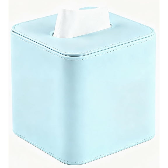ABCISI Tissue Dispenser Holder, Square PU Leather Stylish Facial Napkin Box with Magnetic Closure, Decorative Cube Tissue Box Cover for Nursery Bathroom Vanity Office (Baby Blue)