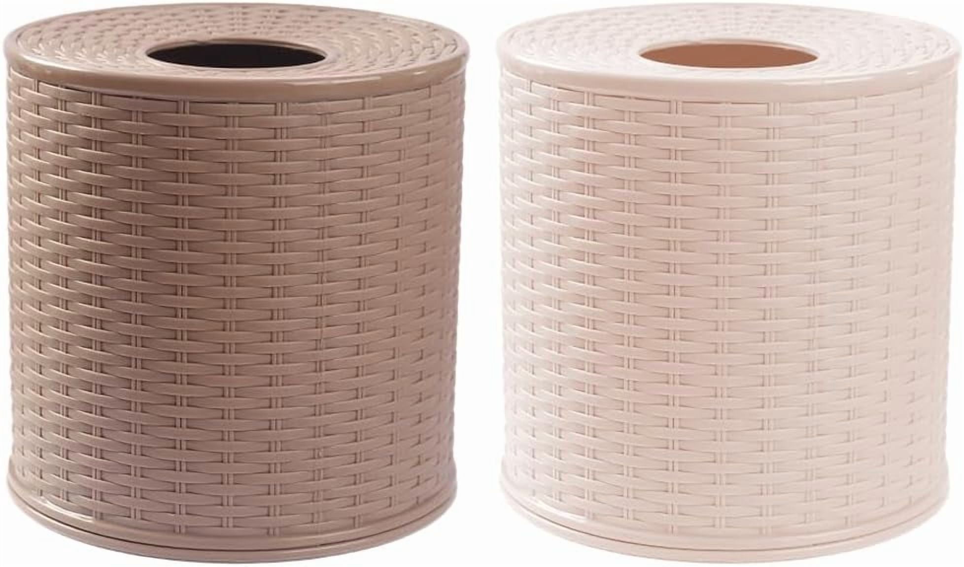 ABCISI Tissue Roll Dispenser, Plastic Toilet Paper Box with Lid, Imitation Rattan Toilet Paper Holder for Tabletop (12.5x12.5x13cm)