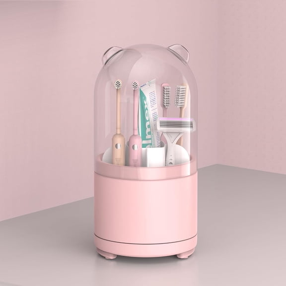 ABCISI Toothbrush Holders, Kids Rotating Electric Tooth Brush Holder with Lid, Cute Bathroom Toothpaste and Toothbrush Storage Sink Caddy Organizer Countertop Accessories (Pink)