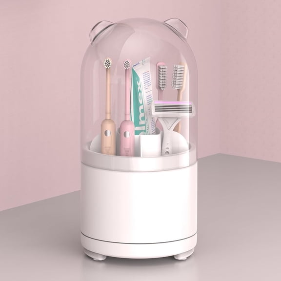 ABCISI Toothbrush Holders, Kids Rotating Electric Tooth Brush Holder with Lid, Cute Bathroom Toothpaste and Toothbrush Storage Sink Caddy Organizer Countertop Accessories (White)