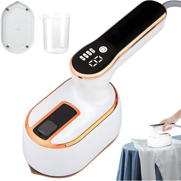 ABCISI Touch Screen Led Clothes Steamer, 3 Steam Levels & Fast Heat-up, Handheld and Portable 2-In-1 Travel Steamer, Professional Steam Irons for Clothes, Wool, Silk, Knitwear, Linen (White)