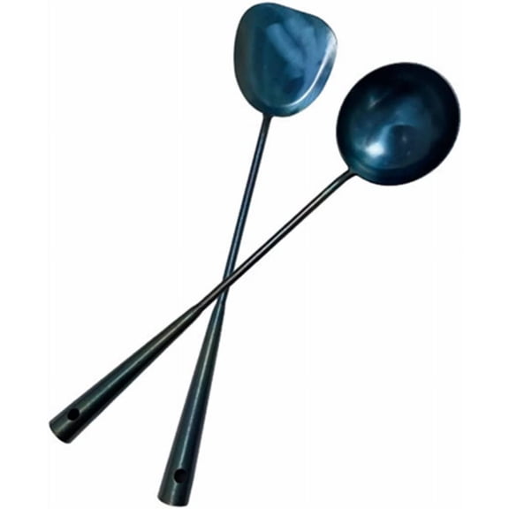 ABCISI Traditional Hand Made spatula & Ladle Wok Tool Set, Chinese Iron Ladle & spatula with Long Handle, 15.8in inches wok utensils, Durable and Heat-Resistant