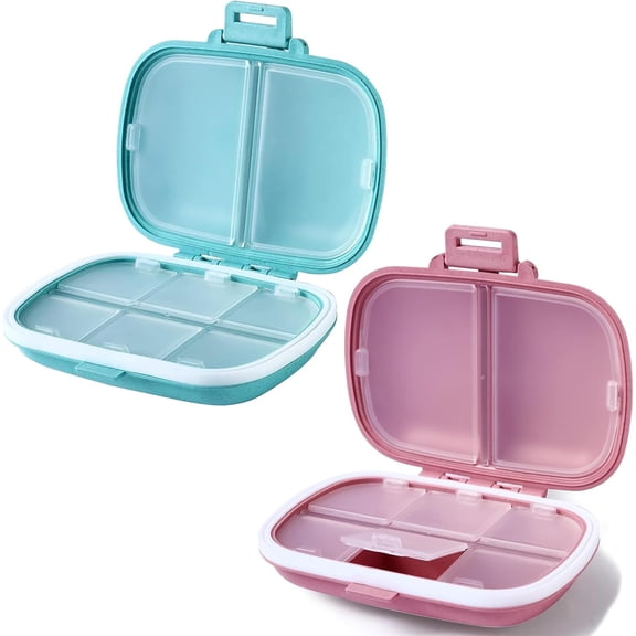 ABCISI Travel Pill Organizer, 2 Pack 8 Compartments Daily Pill Box to Hold Vitamins Medicine Holder Medication Organizer Pill Container Box - Small Pill Container for Pocket Purse