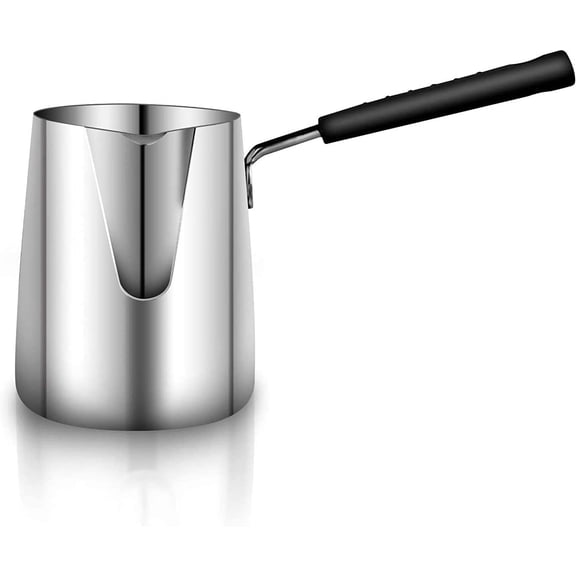 ABCISI Turkish Coffee Pots, Stainless Steel Milk and Coffee Warmer, Ibrik Cezve Arabic Briki Coffee Pots, Chocolate and Butter Melting Pot with Heat Resistant Handle, 20 OZ, 600 ML