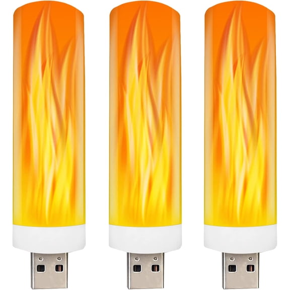 ABCISI USB LED Flame Effect Light, USB Flame Candle Bulb Flameless Tea Lights Candles Flickering for Indoor Outdoor Home Party Decor, Tube Base Shape Novelty Lighting  (3 Pack)