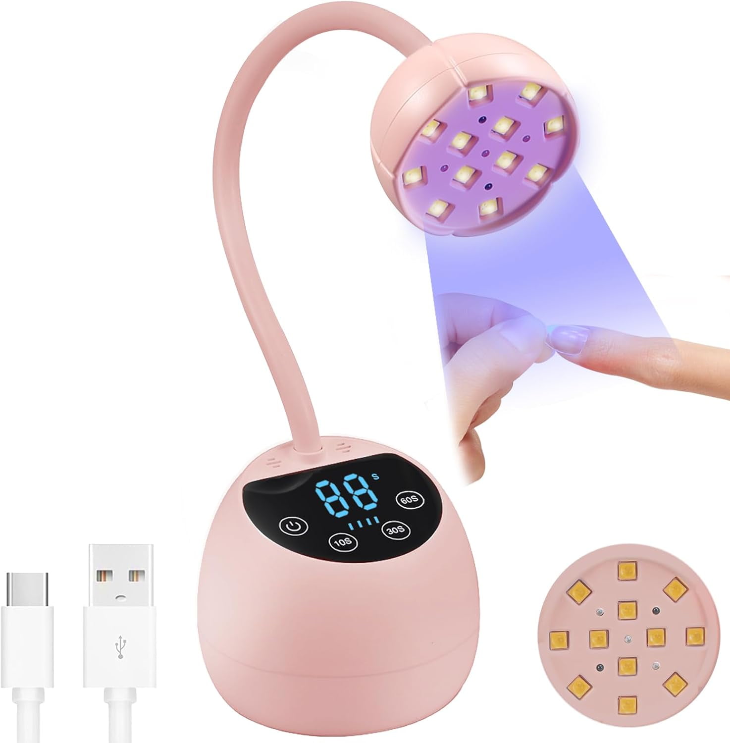 ABCISI UV LED Nail Lamp, 36W Mini Cordless Gel x Nail Lamp Flash Cure, Auto Sensor Gooseneck Portable USB Gel Nail Dryer UV Light with 3 Timers and LCD Display for Home DIY, ML-10007