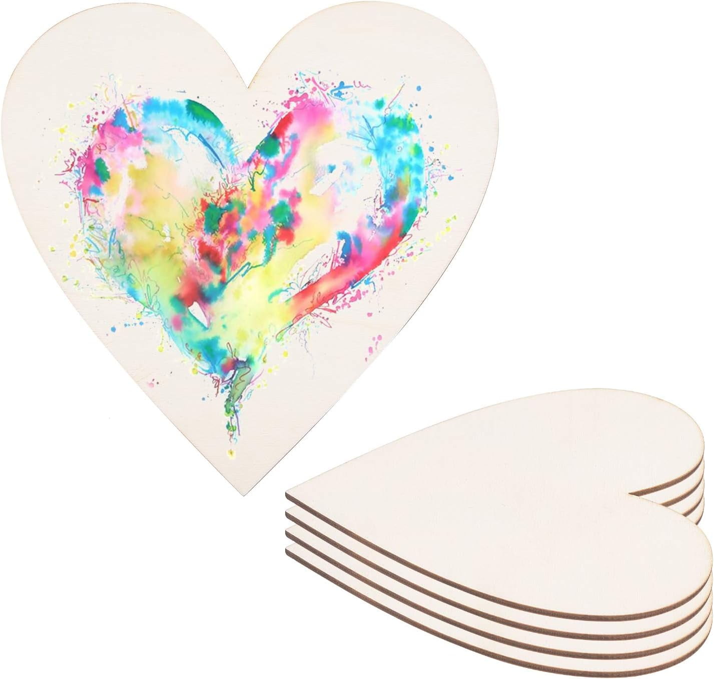 ABCISI Unfinished Wooden Hearts for Crafts, 5PCS 10 Inch Blank Unfinished Wood Craft Kit, Heart Slices Embellishments Ornaments for Christmas, Wedding, Valentine, DIY Supplies