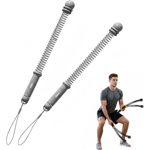 ABCISI Upgraded Adjustable Ropeless Battle Ropes, Steel Spring Core Rope Trainer with Rubber-Grip Handles, Portable HIIT Strength Cardio Workout, Exercise Equipment for Home Gym (Grey)