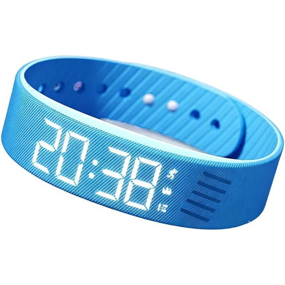 ABCISI Vibrating Alarm Clock Watch with Steps Counter, Time Display, Rechargeable Silent Alarm for Deep Sleepers, LED Display Waterproof Wrist Alarm Clock for Teens, Men and Women, Blue
