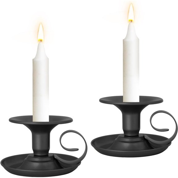 ABCISI Vintage Iron Taper Candle Holders, Set of 2 Classic Black Candlestick Stand for Elegant Table Decor, Ideal for Parties, Weddings, and Home Lighting.