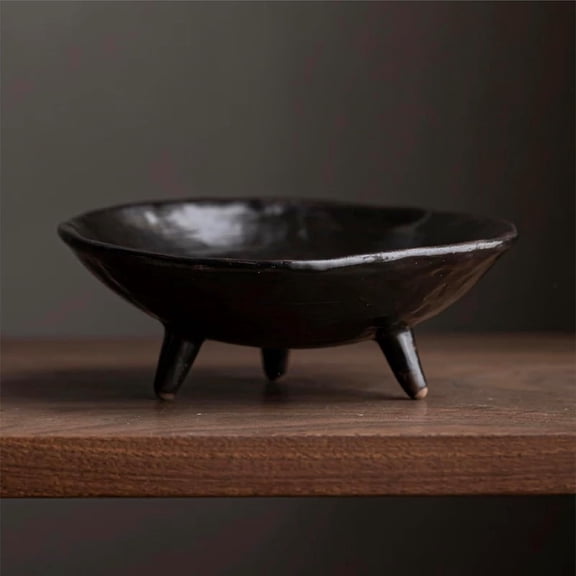 ABCISI Wabi Sabi Ceramic Bowl, 6.1 Inch Handcrafted Tripod Design for Snacks, Sauces, Dips, Decorative Serving Bowl for Kitchen, Dining Table, Coffee Table (Black)
