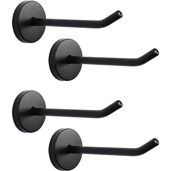 ABCISI Wall Hooks, Robe Hook Coat Hook, Heavy Duty Long Nose Wall Mount Hook for Bedroom Kitchen Closet, Stainless Steel Black Matt Surface Single Hook, 100mm/4" Length - Pack of 4