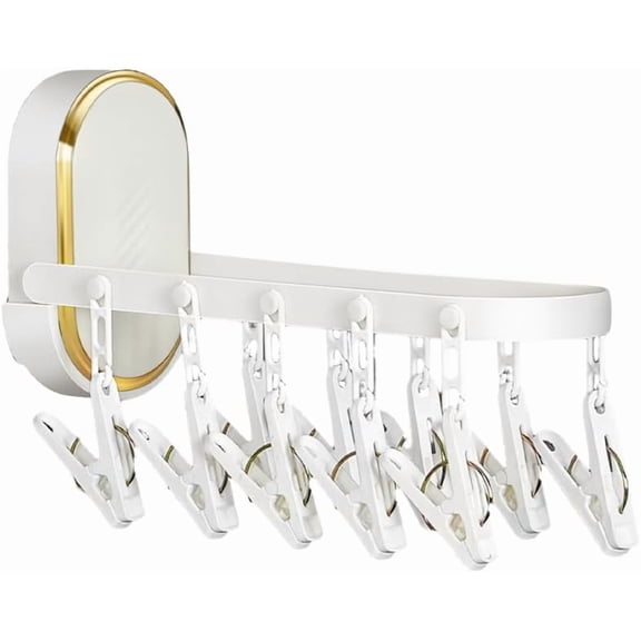 ABCISI Wall-Mounted Foldable Laundry Rack with 11 Built-in Clips,Space-Saving Retractable Clothes Drying Organizer for Socks/Underwear,No Extra Hangers Needed,Collapsible Design for Bathroom/Balcony