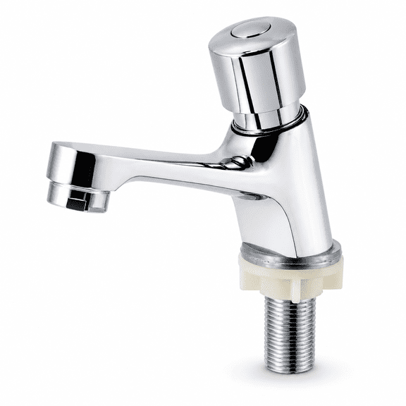 ABCISI Self-Closing Faucet, Push Button Time Delay Basin Tap with Chrome-Plated Body, Water-Saving Cold Water Sink Faucet for Bathroom, Public Restroom, Kitchen, Hotel