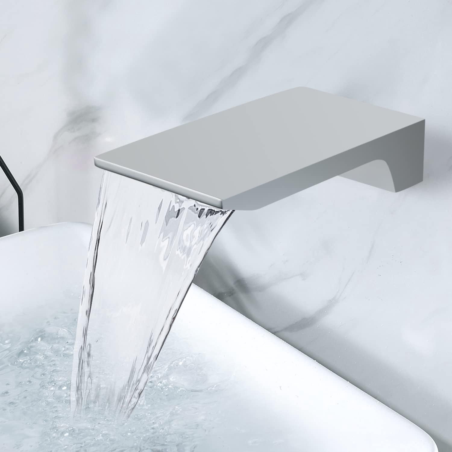 ABCISI Waterfall Tub Spout, Wall Mount Waterfall Bathroom Bathtub Tub Faucet Replacement, Roman Tub Filler Faucet Stainless Steel Solid Bath Tub Sprayer, High Flow Shower Spout, Chrome