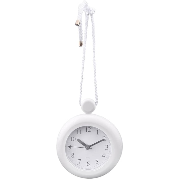 ABCISI Waterproof Bathroom Clock with Silent Movement - Dual Purpose Clock With Round Bracket and Rope for Hanging or Standing, Easy to Read for Dormitory, Kitchen, Shower (White)