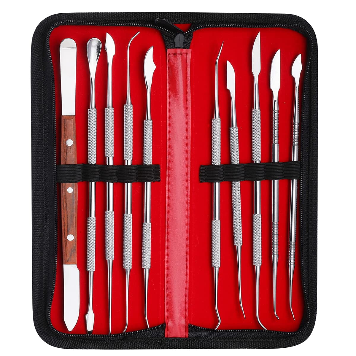 ABCISI Wax Carving Tools - 10PCS Stainless Steel Wax Carvers Set, Sculpture Chisel Tools Double-Ended Pottery and Polymer Clay Tools with Portable Storage Bag