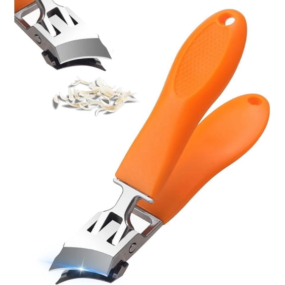 ABCISI Wide Jaw Opening Anti-Splash Slanted Nail Clipper, Curved Toenail Clippers for Thick Toenails, Ingrown Nail Clippers Wide Jaw Slanted Toenail Clippers for Women and Men (Orange)