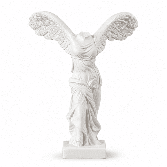 ABCISI Winged Victory of Samothrace Statue, White Resin Greek Goddess Sculpture, Mini Classical Figurine for Bookshelf, Desk, Office, Living Room and Art Decor, White, 5.1"