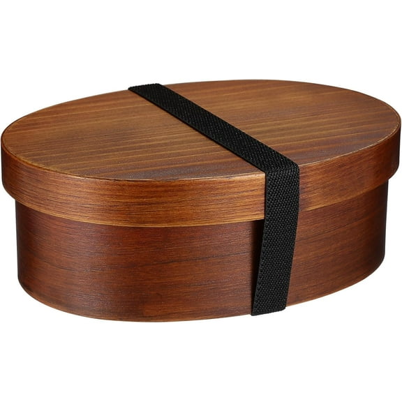 ABCISI Wood Lunch Box, Japanese Bento Lunch Box with 3 Divider, Oval Shape Food Container Box for Sushi, Picnic, Lunch (800ml)