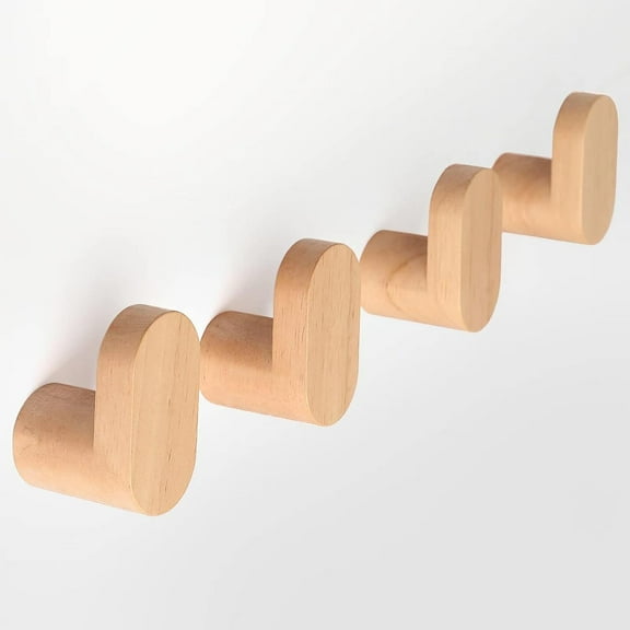 ABCISI Wood Wall Hooks, Modern Minimalist Wood Hooks Wall Mounted, Natural Wooden Wall Coat Hook Rack, Wooden pegs for Hanging Hat, Towel, Robe, Bag (Pack of 4pcs)