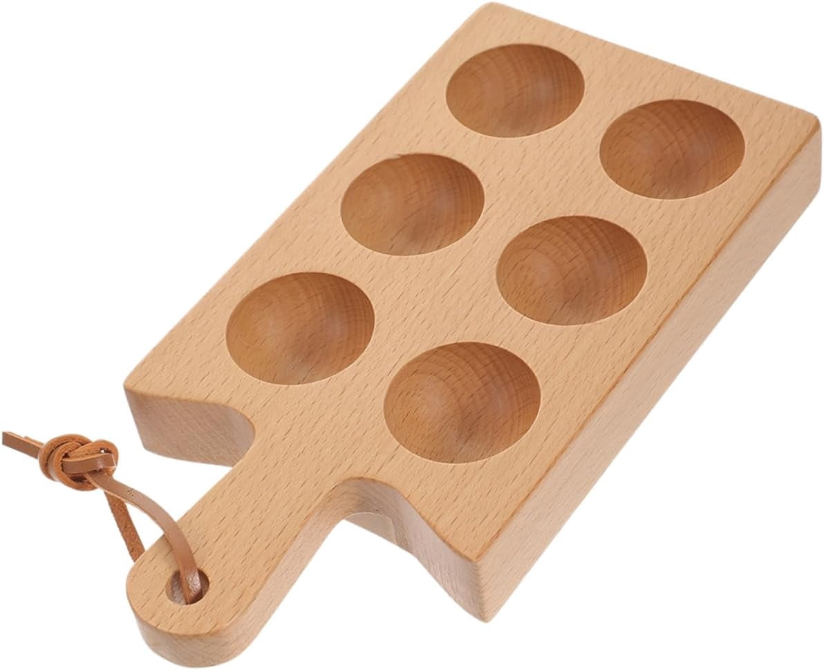 ABCISI Wooden Egg Tray with 6 Compartments and Handle, Deviled Egg Board Platter Holder for Refrigerator Kitchen Countertop Organizer, 8.66X4.33X1.06 Inches