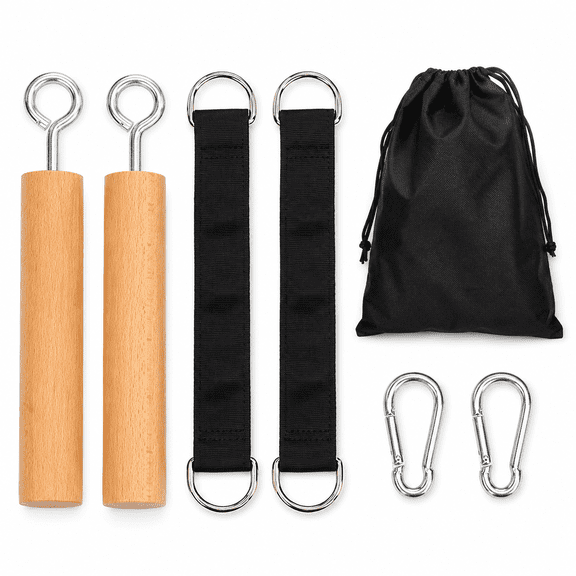 ABCISI Wooden Pull Up Grips, 1 Pair 7.9 in Climbing Handles with Straps, Carabiners and Storage Bag, Portable Grip Strength Trainer for Kettlebells, Home Gym, Workout and Rock Climbing