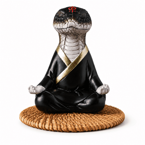 ABCISI Meditating Chinese Snake Figurine, 12 cm Resin Zodiac Snake Statue in Traditional Black Robe, Zen Spiritual Ornament for Desk, Yoga Room, Meditation Space, Home and Office