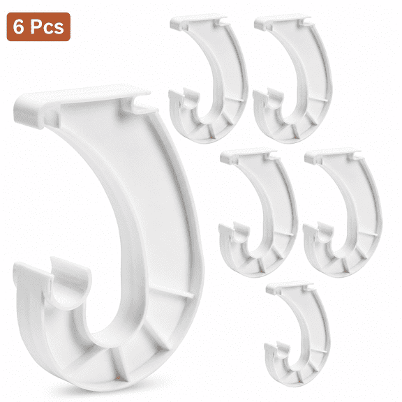 ABCISI Closet Rod Brackets, J-Shaped Snap-On Wardrobe Rod Hooks, Plastic Hanging Rod Supports for 3/4 Inch Closet Rods, Wire Shelves, Clothes and Curtains, White, 6 Pack