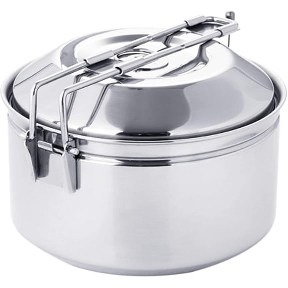 ABCISI1.0 Liter Camping Cook Pot, Stainless Steel Camping Bowls with Locking Lid and Cool-touch Handle, Portable and Easy to Carry with Folding Handle for Hiking, Backpacking