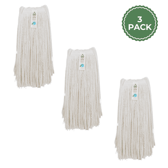 ABCO Products Green Seal Certified 16 oz Cotton Threaded Cut End Mop, 4 Ply Narrow Band, No Handle - 3 Pack