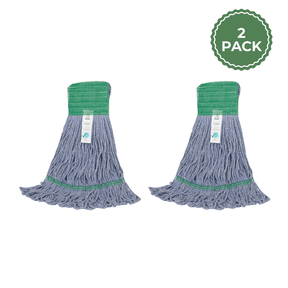ABCO Products Green Seal Certified Small Blue Threaded Looped End Wipe Band Mop Head - 2 Pack