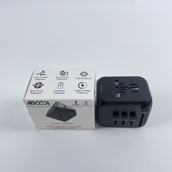 ABCOOL Power adapters, Universal All in One Worldwide Travel Adapter Fast Charge 3.0 Type C USB-A Quick Charging Ports Power Converters Wall Charger AC Power Plug Adapter Black