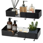 ABCOOL Shower Caddy Floating Bathroom Shelves - Set of 2, No Drill Wall Mounted Adhesive Hanging Shelves with Hooks Decorative Storage Shelves for Kitchen Living Room Bedroom