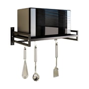 ABCOOL Wall Mount Microwave Oven Shelf Rack for Kitchen Home White, Carbon Steel Counter Countertop Holder with Hook Rail and 3 Slidable Hooks