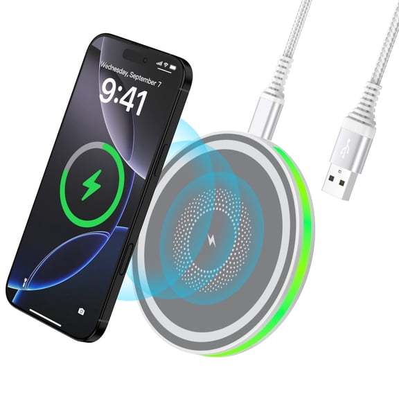 ABCPOW 15W Fast Wireless Charger Samsung Android Fast Charging Pad Wireless Charger Mat Wireless Charger Station Compatible for iPhone 17 16 15 14 Samsung Galaxy S25 S24 S23 S22,White