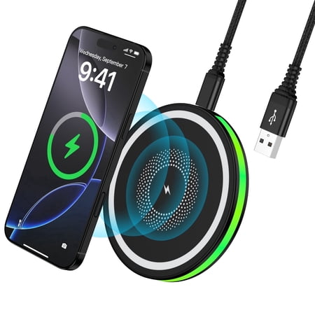 ABCPOW 15W Fast Wireless Charger Samsung Android Fast Charging Pad Wireless Charger Mat Wireless Charger Station Compatible for iPhone 17 16 15 14 Samsung Galaxy S25 S24 S23 S22,Black