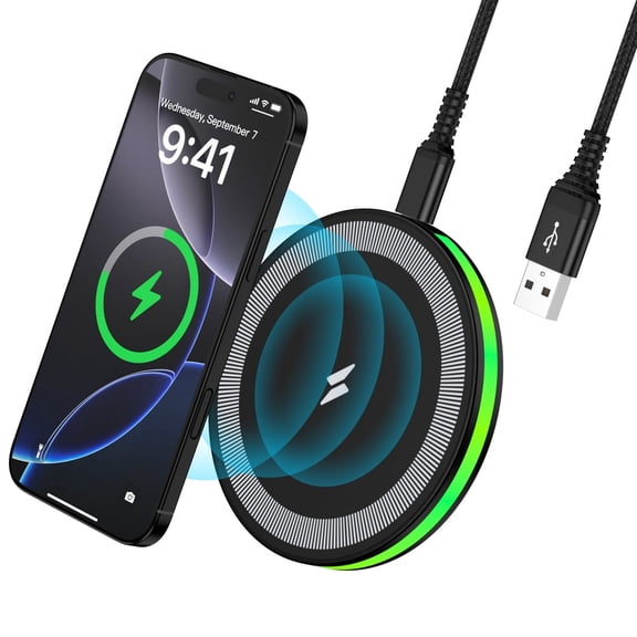 ABCPOW 15W Fast Wireless Charger Samsung Android Fast Charging Pad Wireless Charger Mat Wireless Charger Station Compatible for iPhone 17 16 15 14 Samsung Galaxy S25 S24 S23 S22,Black