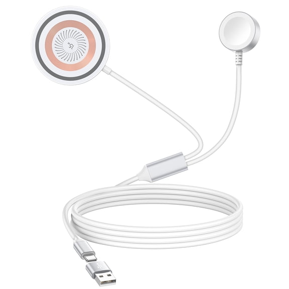 ABCPOW 15W Magnetic Wireless Charger Pad,3 in 1 Mag-safe Wireless Charging Station USB C Multi Fast Charging Mat w/ USB Adapter Wireless Holder Stand Dock Compatible with iWatch Airpods iPhone 17 16