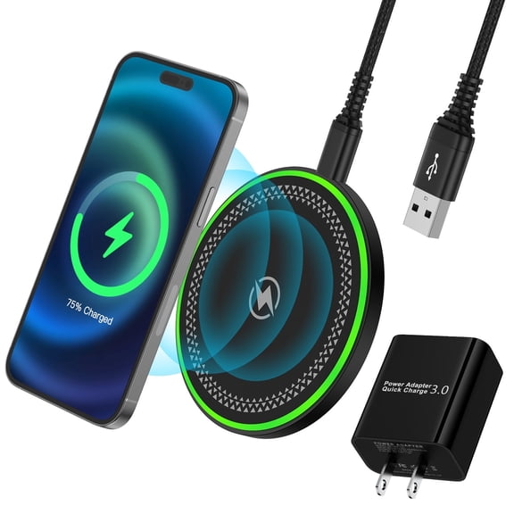 ABCPOW 15W Wireless Charger Android Fast Charging Pad w/ 1pc Android USB Charger Block and 1pc Type C Charger Cable,Wireless Charger Mat Charging Station Compatible for iPhone Samsung