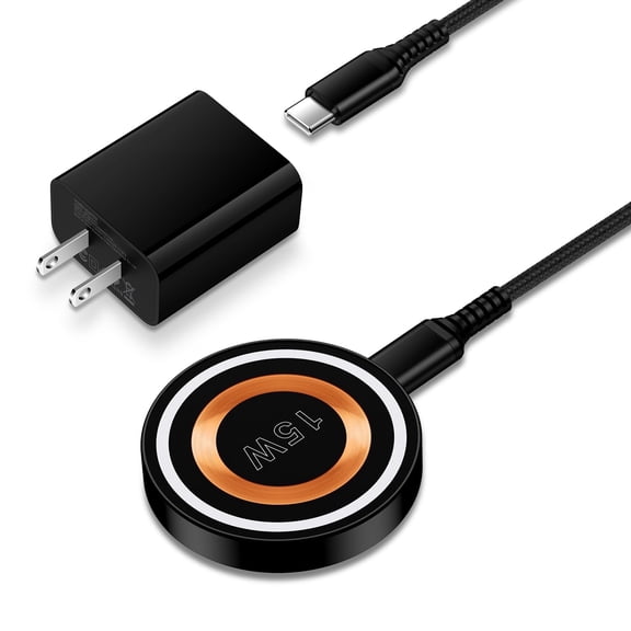 ABCPOW 15W iPhone Fast Wireless Charger,Magnetic Charging Pad for iPhone 15 14 Pro Max with 20W Fast USB C Charger Block Wireless Holder Stand Dock Wireless Charging Station for Samsung,Black